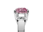 3 Stone Engagement Ring Setting for Fancy Pink Cushion Cut Center with Matching Side Accents and Prong Head in Platinum