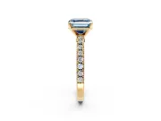 Solitaire Engagement Ring Setting for Fancy Blue Asscher Cut Center with Single Row Accent Band and Prong Head in Yellow Gold