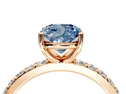 Solitaire Engagement Ring Setting for Fancy Blue Cushion Cut Center with Round Cut Pave Band and Prong Head in Rose Gold