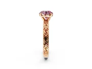 Solitaire Engagement Ring Setting for Fancy Pink Round Cut Center with Scrollwork Band and Prong Head in Rose Gold