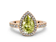 Accent Halo Engagement Ring Setting for Fancy Yellow Pear-Shaped Center with Full-Length Pave Band and Prong Head in Rose Gold