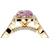 Halo Engagement Ring Setting for Fancy Pink Cushion Cut Center with Twist Band and Prong Head in Yellow Gold