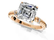 Rope Engagement Ring Setting for Asscher Cut Center with Accent Shoulders and Prong Head in Rose Gold