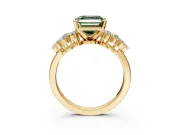 Cluster Engagement Ring Setting for Fancy Green Asscher Cut Center with 2-Row Shoulder Clusters and Prong Head in Yellow Gold