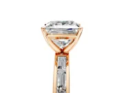 Solitaire Engagement Ring Setting for Princess Cut Center with Channel Baguette Band and Prong Head in Rose Gold