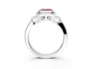 Cluster Engagement Ring Setting for Fancy Pink Asscher Cut Center with Milgrain Shoulder Clusters and Prong Head in Sterling Silver