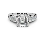 Solitaire Engagement Ring Setting for Asscher Cut Center with Graduated Shared Prongs and Prong Head in Sterling Silver