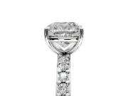 Solitaire Engagement Ring Setting for Cushion Cut Center with Round Cut Pave Band and Prong Head in Platinum