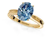 Solitaire Engagement Ring Setting for Fancy Blue Oval Center with Engraved Milgrain Band and Prong Head in Yellow Gold