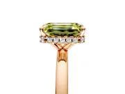 Hidden Halo Engagement Ring Setting for Fancy Yellow Emerald Cut Center with Plain Band and Tall Prong Head in Rose Gold