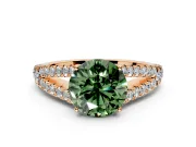 Solitaire Engagement Ring Setting for Fancy Green Round Cut Center with Pave Split Shank and Prong Head in Rose Gold