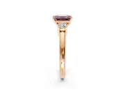 3 Stone Engagement Ring Setting for Fancy Pink Emerald Cut Center with Wide Plain Band and Prong Head in Rose Gold