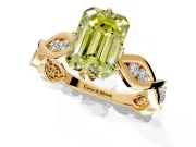 Solitaire Engagement Ring Setting for Fancy Yellow Emerald Cut Center with Accented Twist Band and Leaf Prong Head in Yellow Gold