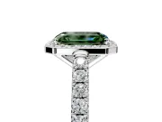 Halo Engagement Ring Setting for Fancy Green Emerald Cut Center with Full Pave Band and Prong Head in Sterling Silver