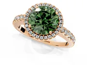 Accent Halo Engagement Ring Setting for Fancy Green Round Cut Center with Full-Length Pave Band and Prong Head in Rose Gold