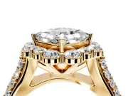 Large Accent Halo Engagement Ring Setting for Princess Cut Center with Pave Split Shank and Prong Head in Yellow Gold