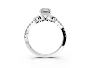 Leaf Motif Engagement Ring Setting for Emerald Cut Center with Pave Band and Prong Head in White Gold