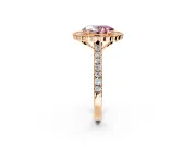 Milgrain Floral Halo Engagement Ring Setting for Fancy Pink Oval Center with Pave Band and Prong Head in Rose Gold