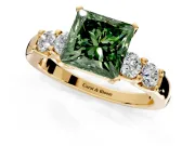5 Stone Engagement Ring Setting for Fancy Green Princess Cut Center with Plain Band and Prong Head in Yellow Gold