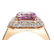 Halo Engagement Ring Setting for Fancy Pink Asscher Cut Center with Plain Tapered Band and Prong Head in Rose Gold