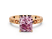 Solitaire Engagement Ring Setting for Fancy Pink Radiant Cut Center with XO Engraved Band and Prong Head in Rose Gold