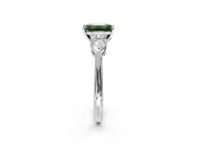 3 Stone Engagement Ring Setting for Fancy Green Emerald Cut Center with Large Pear-Shaped Accents and Prong Head in Platinum