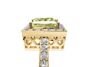 Halo Engagement Ring Setting for Fancy Yellow Princess Cut Center with Heart-Shaped Openwork, Pave Band and Prong Head in Yellow Gold