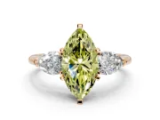 3 Stone Engagement Ring Setting for Fancy Yellow Marquise Center with Large Pear-Shaped Accents and Prong Head in Rose Gold