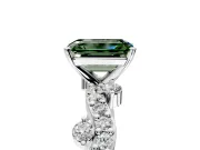 Solitaire Engagement Ring Setting for Fancy Green Emerald Cut Center with Bar-Station Pave Twist and Prong Head in Platinum