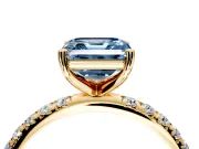 Solitaire Engagement Ring Setting for Fancy Blue Asscher Cut Center with Micro Pave Band and Prong Head in Yellow Gold