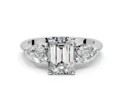 3 Stone Engagement Ring Setting for Emerald Cut Center with Large Pear-Shaped Accents and Prong Head in Platinum
