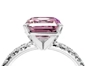 Solitaire Engagement Ring Setting for Fancy Pink Asscher Cut Center with Large Accents and Prong Head in White Gold