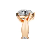 Solitaire Engagement Ring Setting for Heart-Shaped Center with Carved Leaf Shoulders and Prong Head in Rose Gold