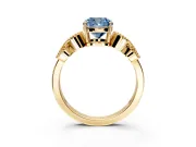 Leaf Engagement Ring Setting for Fancy Blue Cushion Cut Center with Milgrain Accent Band and Prong Head in Yellow Gold