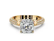 Solitaire Engagement Ring Setting for Cushion Cut Center with Multi-Row Accents and Prong Head in Yellow Gold