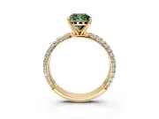 Solitaire Engagement Ring Setting for Fancy Green Cushion Cut Center with Domed Multi-Row Pave Band and Prong Head in Yellow Gold