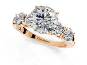 5 Stone Engagement Ring Setting for Round Cut Center with Graduated Accents and Prong Head in Rose Gold