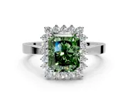 Starburst Halo Engagement Ring Setting for Fancy Green Radiant Cut Center with Flat Cathedral Band and Prong Head in Sterling Silver
