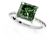 Solitaire Engagement Ring Setting for Fancy Green Princess Cut Center with Plain Twisted Rope Band and Prong Head in Platinum