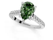 Solitaire Engagement Ring Setting for Fancy Green Pear-Shaped Center with Widening Pave Band and Claw Prong Head in Platinum