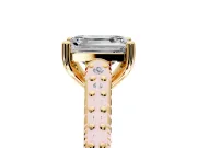 Solitaire Engagement Ring Setting for Emerald Cut Center with Pave Cathedral Band and Prong Head in Yellow Gold