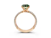 Solitaire Engagement Ring Setting for Fancy Green Round Cut Center with Domed Multi-Row Pave Band and Prong Head in Rose Gold