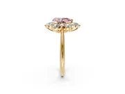 Small-Accent Cluster Halo Engagement Ring Setting for Fancy Pink Pear-Shaped Center with Plain Band and Prong Head in Yellow Gold