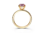 Solitaire Engagement Ring Setting for Fancy Pink Round Cut Center with Shared-Prong Accents and Prong Head in Yellow Gold