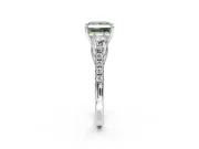 3 Stone Engagement Ring Setting for Fancy Green Princess Cut Center with Crossover Basket, Pave Band and Prong Head in White Gold