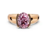 Tension Engagement Ring Setting for Fancy Pink Oval Center with Wide Flat Band and Tension Head in Rose Gold