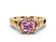 Solitaire Engagement Ring Setting for Fancy Pink Cushion Cut Center with Wide Band, Pave Collar and Prong Head in Yellow Gold