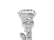 Leaf Motif Engagement Ring Setting for Princess Cut Center with Pave Band and Prong Head in Platinum