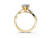 Baguette Engagement Ring Setting for Heart-Shaped Center with Alternating Bar-Set Band and Prong Head in Yellow Gold