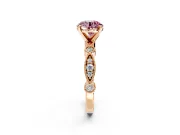 Solitaire Engagement Ring Setting for Fancy Pink Round Cut Center with Milgrain Bezel Accents and Prong Head in Rose Gold